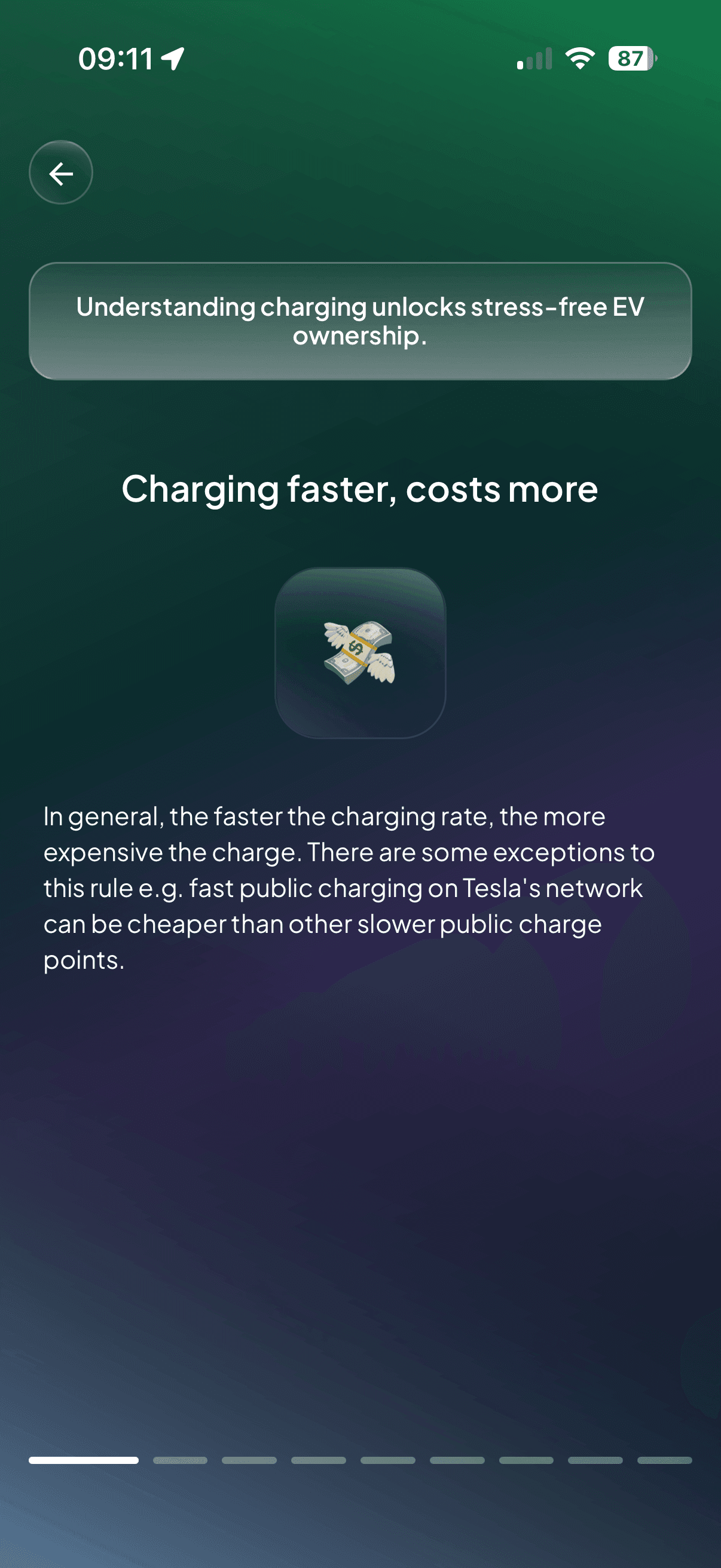 Learn screen in the ClearWatt app